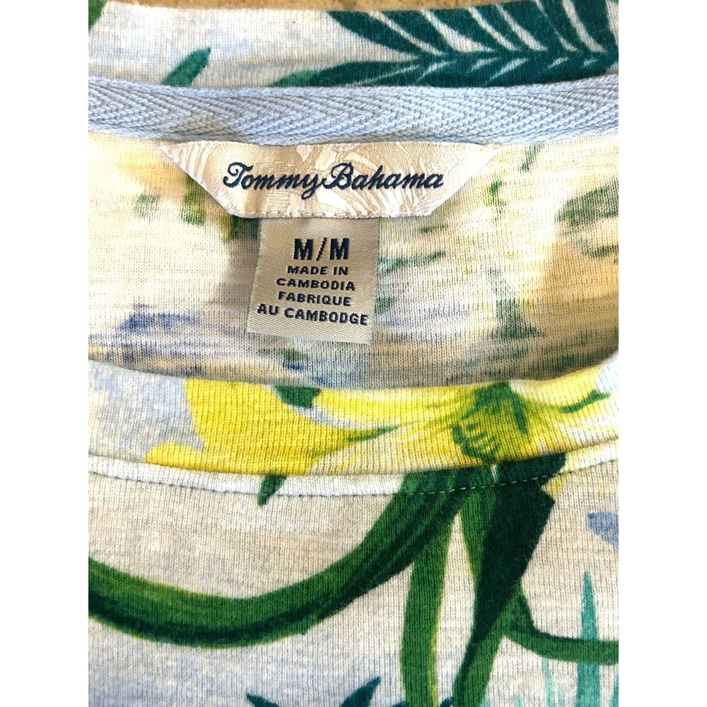 Tommy Bahama Womens Tropical Floral Knit Top Sz M 3/4 Sleeve Cotton Island Style - Picture 5 of 6